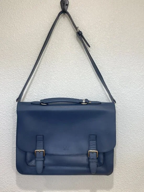 Luccica Navy Blue Leather Satchel Shoulder Bag Briefcase Minimalist Korean Desig - Picture 3 of 15